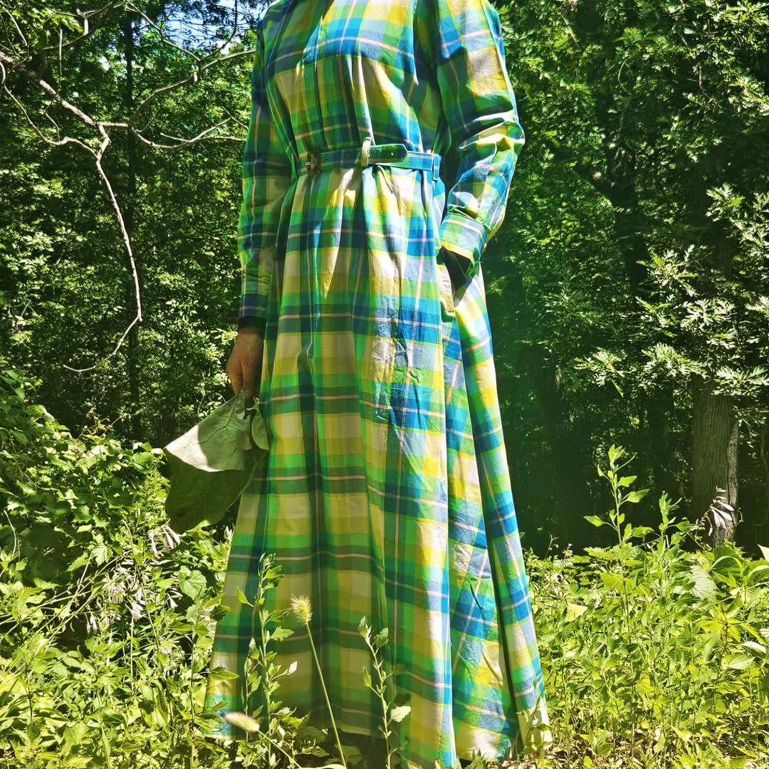 Citrus Plaid Maxi: Vibrant Cotton Dress with Blue and Yellow Checkered Pattern for Stylish Comfort
