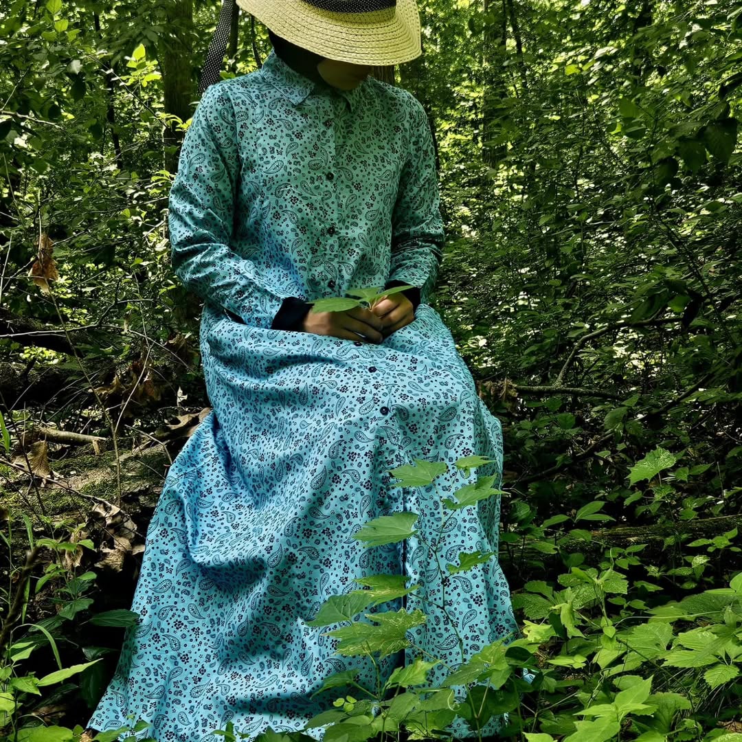 Paisley Breeze Maxi: Soft Cotton Dress with Blue and Black Paisley Pattern for Effortless Style