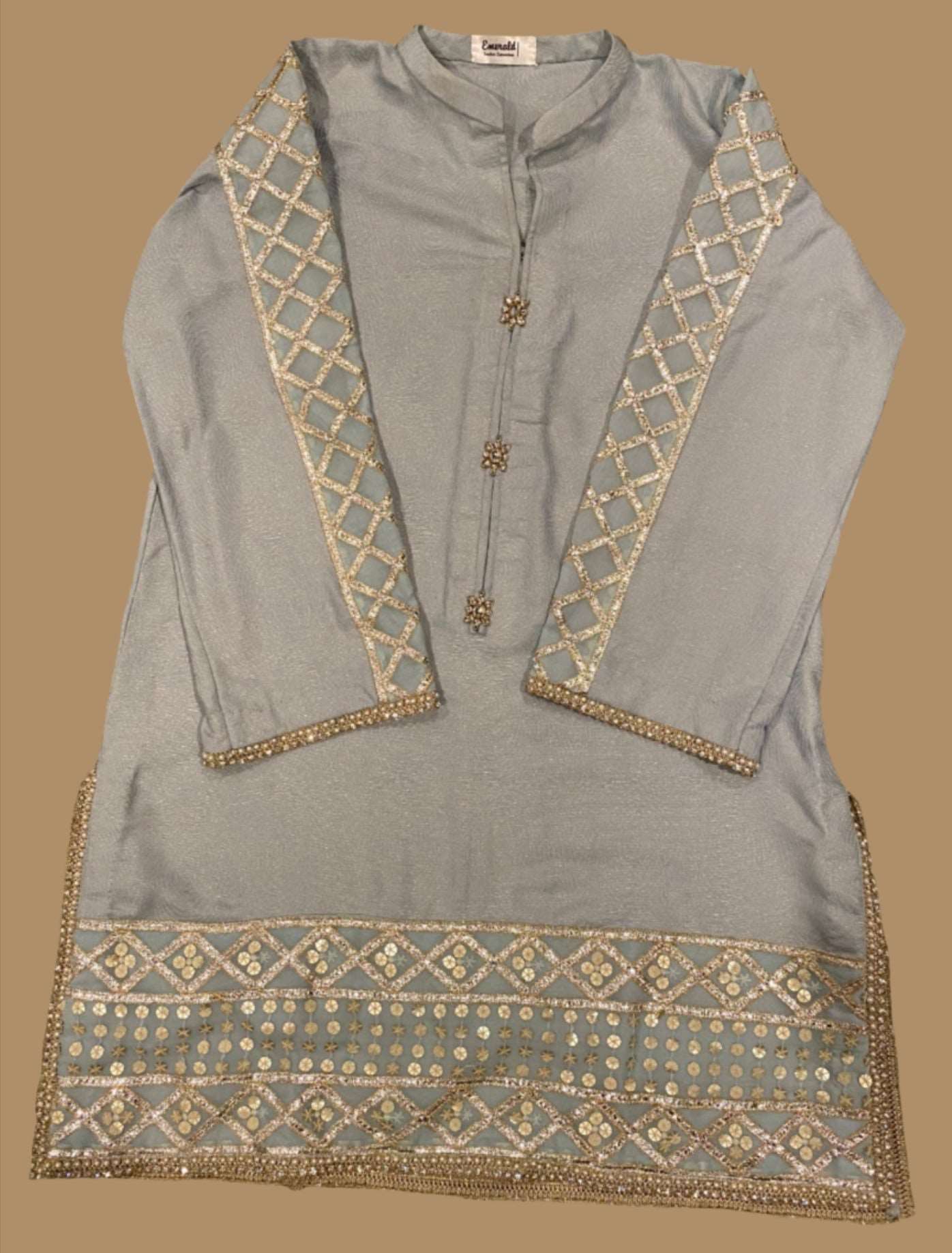 Emerald Raiment Gharara Powder Blue Lace Gharara Set - bf-discount-50 gharara jaquard tan Winter '23 PK Collection
