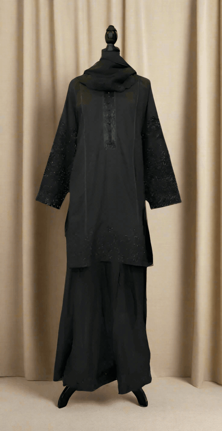 Emerald Raiment Gharara Sequined Shadows Gharara Set - bf-discount-50 black gharara lawn sequins three piece Winter '23 PK Collection