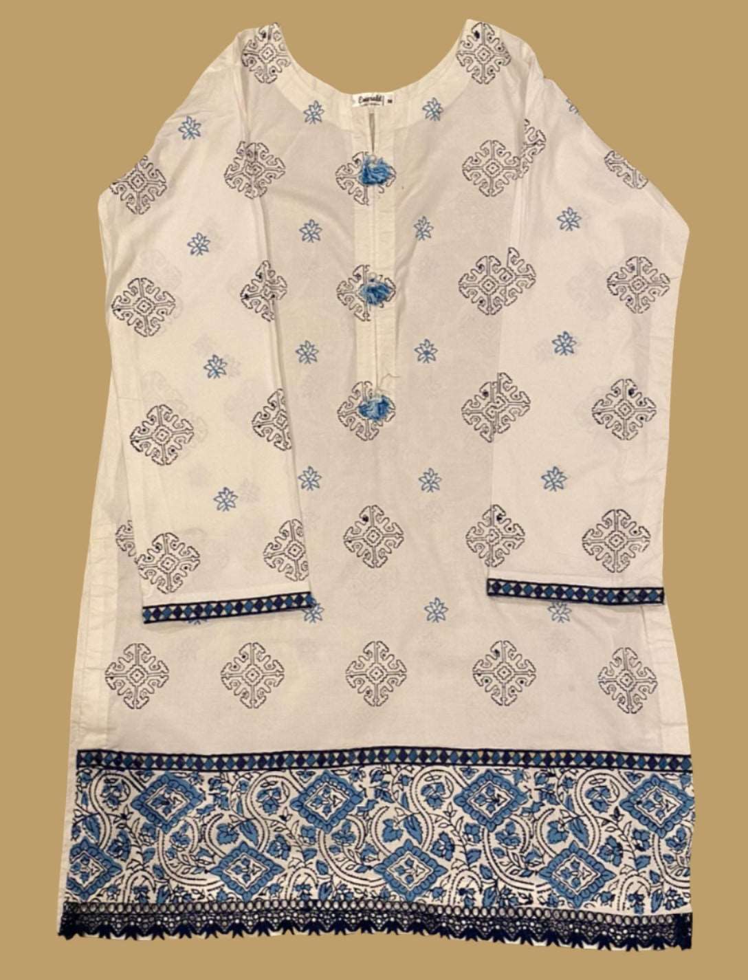 Emerald Raiment Gharara Blue Wave Block Print Gharara Set - bf-discount-50 block print cotton embroidered gharara three piece white Winter '23 PK Collection
