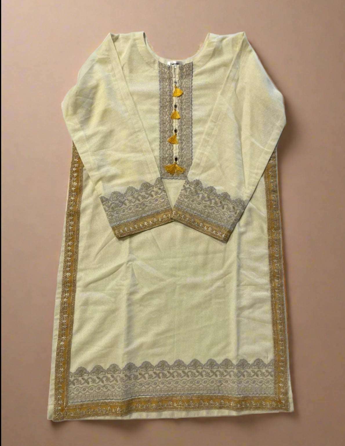 Emerald Raiment Three Piece Suits Gossamer Tilla Set - bareeze bf-discount-50 embroidered karandi three piece tilla white Winter '23 PK Collection