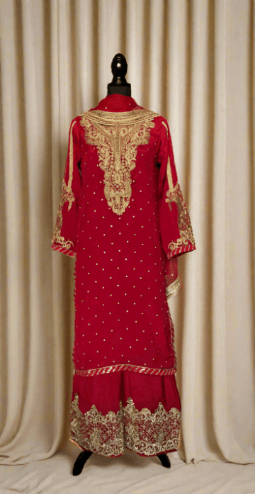 Emerald Raiment Three Piece Suits Royal Carmine Three-Piece - bf-discount-50 dabka formal heavy red silk three piece wedding Winter '23 PK Collection