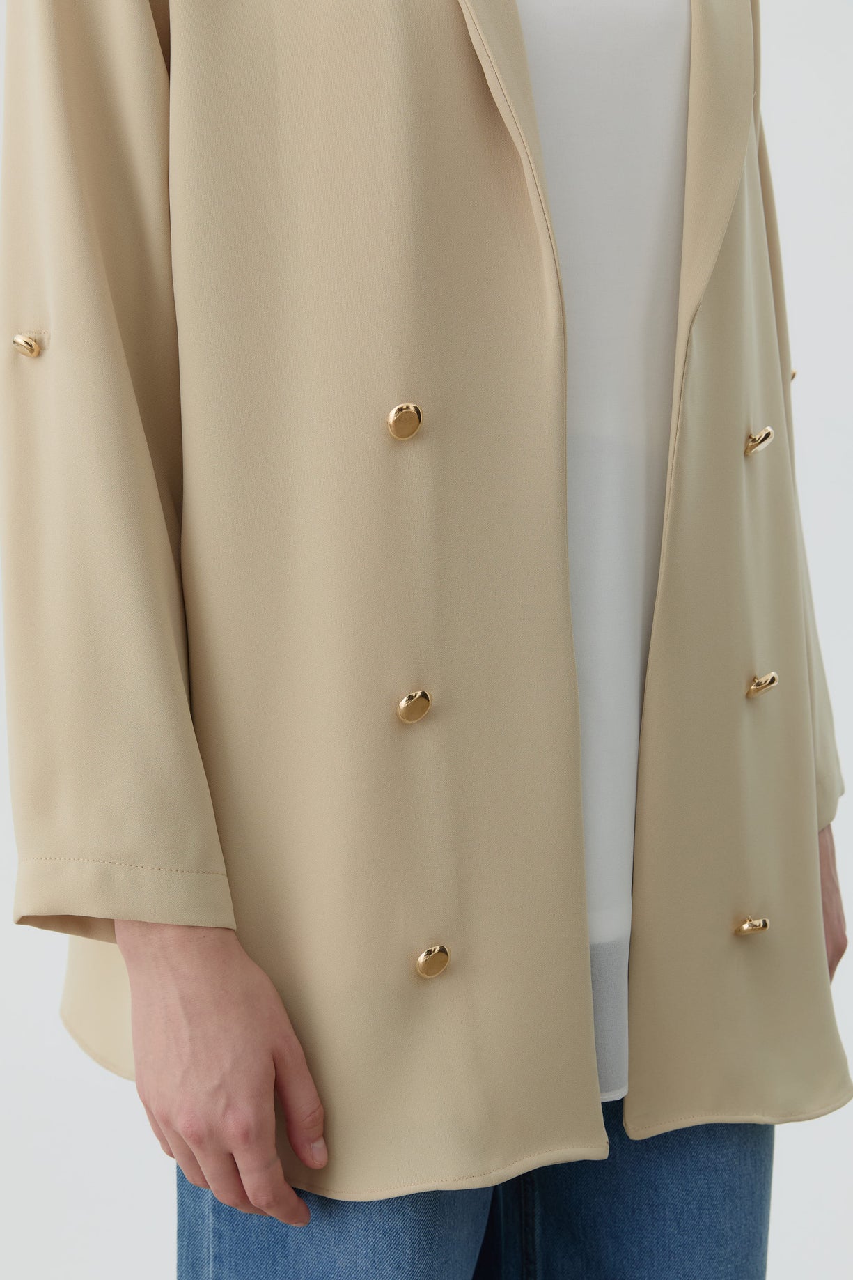 Embroidered Button-Up Jacket with Banded Sleeves