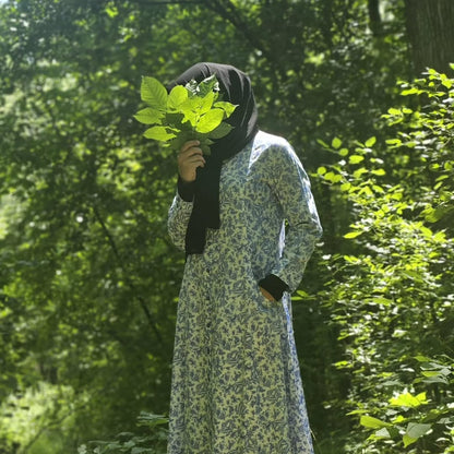 Bluebell Bloom Maxi: Floral Cotton Dress with Delicate Blue Flowers for Effortless Elegance
