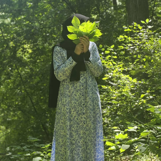 Bluebell Bloom Maxi: Floral Cotton Dress with Delicate Blue Flowers for Effortless Elegance
