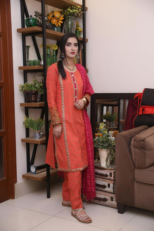 Embroidered orange three-piece set