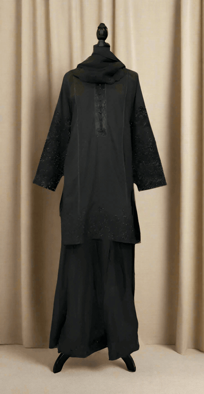 Emerald Raiment Gharara Sequined Shadows Gharara Set - bf-discount-50 black gharara lawn sequins three piece Winter '23 PK Collection
