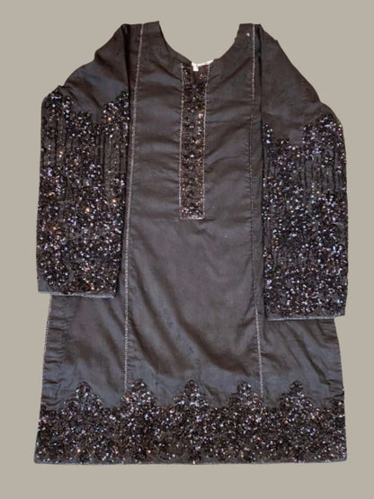 Emerald Raiment Gharara Sequined Shadows Gharara Set - bf-discount-50 black gharara lawn sequins three piece Winter '23 PK Collection