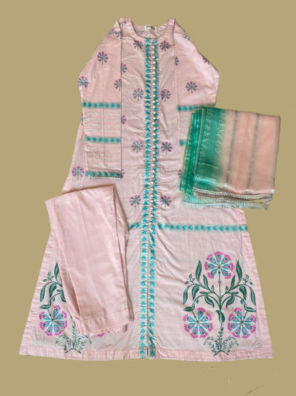Emerald Raiment Three Piece Suits Floral Block Print Set - bf-discount-50 block print floral pink spring summer three piece Winter '23 PK Collection