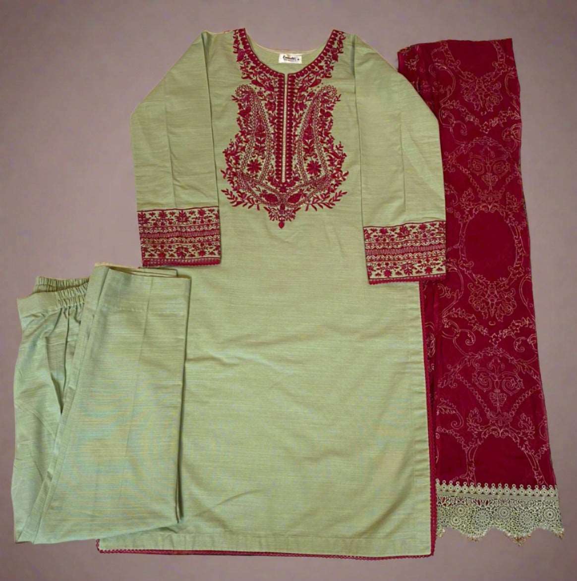 Emerald Raiment Three Piece Suits Mint Breeze Set - bf-discount-50 fall khadar khadi maroon mint spring three piece Winter '23 PK Collection