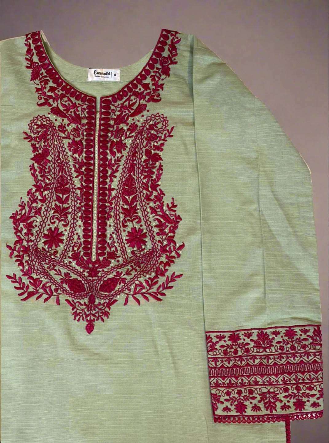 Emerald Raiment Three Piece Suits Mint Breeze Set - bf-discount-50 fall khadar khadi maroon mint spring three piece Winter '23 PK Collection