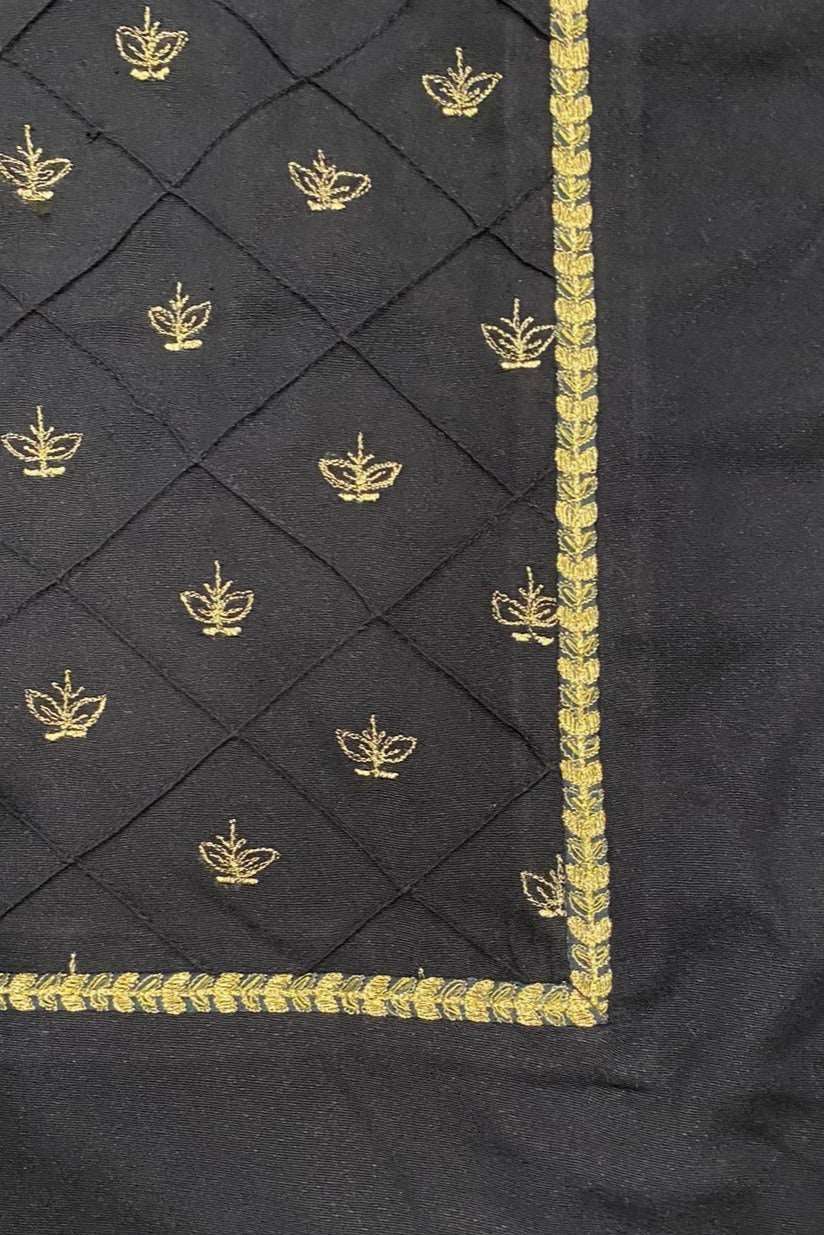 Emerald Raiment Three Piece Suits Navy Charm Tilla Embroidered Set - bf-discount-50 embroidered karandi navy three piece tilla Winter '23 PK Collection