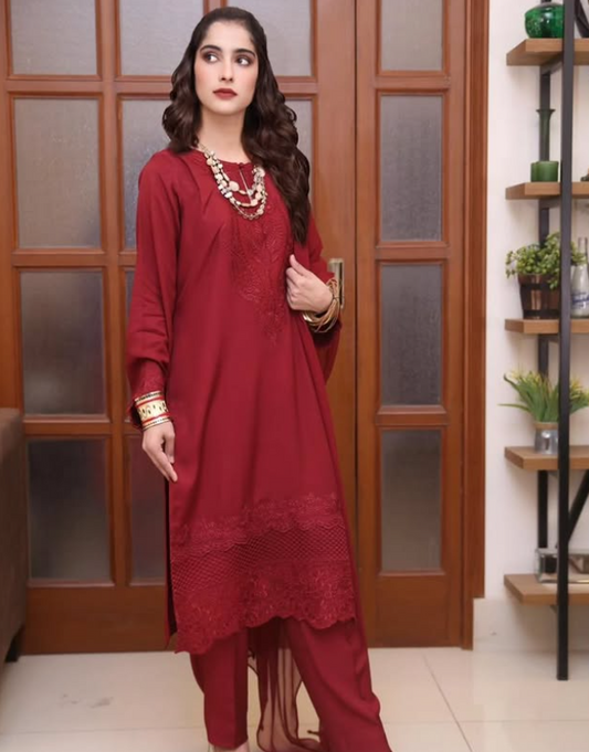 Gorgeous dark red three-piece suit